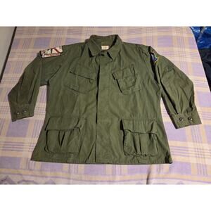 Vtg Military OG 107 Shirt Slanted Pocket Jungle Coat Poplin Vietnam Tropical Rip